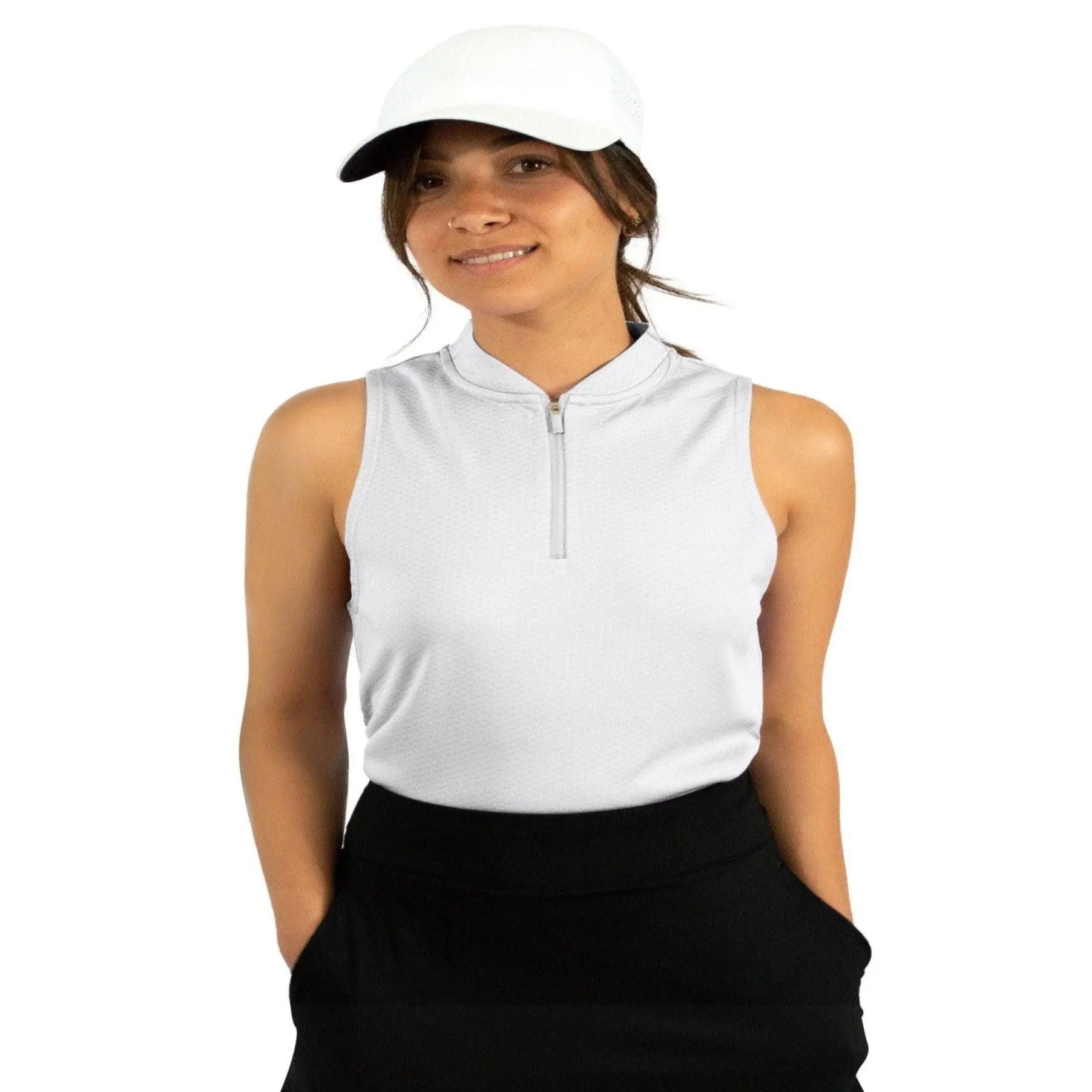 Women's Sleeveless Collarless Golf Polo with Zipper