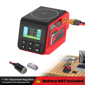 Adjustable 1–30V Voltage Regulator for Milwaukee 18V Battery (Battery Not Included), 300W XT60 Output, 140W USB-C PD, 15W Wireless Charging, LCD Display – Portable Power for DIY, Outdoor & Car