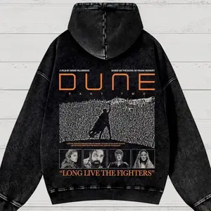 [2S]Dune Part Two Movie Graphic Washed Hoodie, Unisex Heavyweight Cotton Graphic Tee Top, Bodybuilding Fitness Streetwear Outfit, Gift for Him & Her Workout Lovers