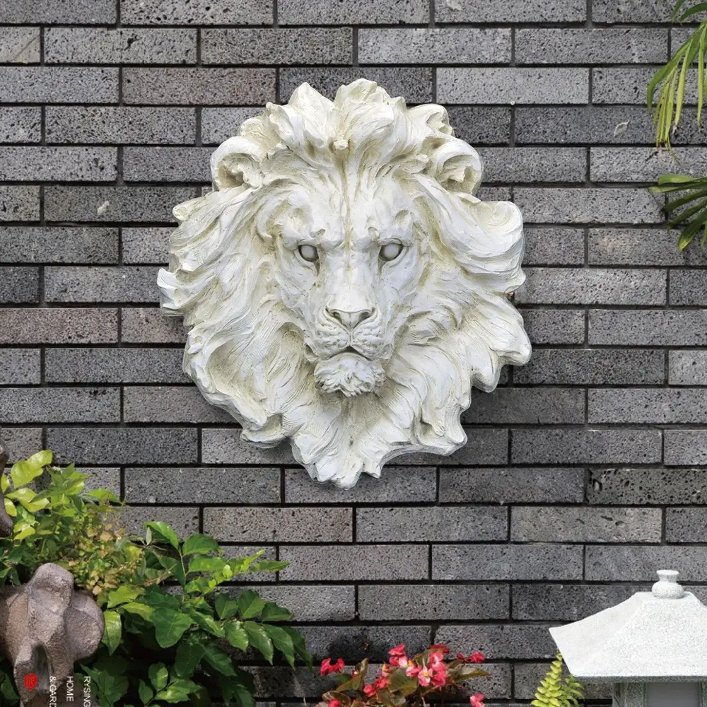 Homary 22.2" Beige 1-Piece Hanging Outdoor Lion Head Wall Decor - 20.1"w x 4.3"d x 22.2"h, 7.5 lb, Abstract Garden Sculpture, Wipe-Clean, All-Seasons Home & Garden Decor