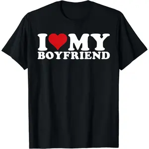 [100% Cotton] [100% Cotton] I Love My Boyfriend Heart Print T-Shirt For Couple Goals. T-Shirt For Men And Women graphic tee men's t shirts