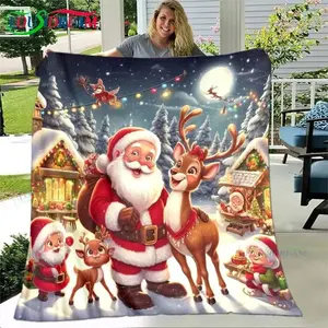 Christmas Santa Claus Printed Flannel Soft Blanket  Living Room Bedroom Sofa Bed Blanket New Year's Gift Portable Picnic BlanketFather's Day, Thanksgiving, Halloween, holiday gifts for family and friends