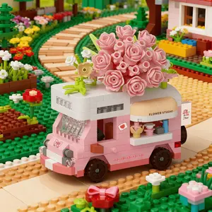 Over 150-piece Mini Vending Cart Building Block Set - DIY Holiday Gift for Kids and Adults, Flower Building Block Toy, Festive Blooming Bouquet Decoration and Creative Puzzle Toy, Creative Play, Blocks Set (Christmas Gift, New Year Gift, Birthday Gift)