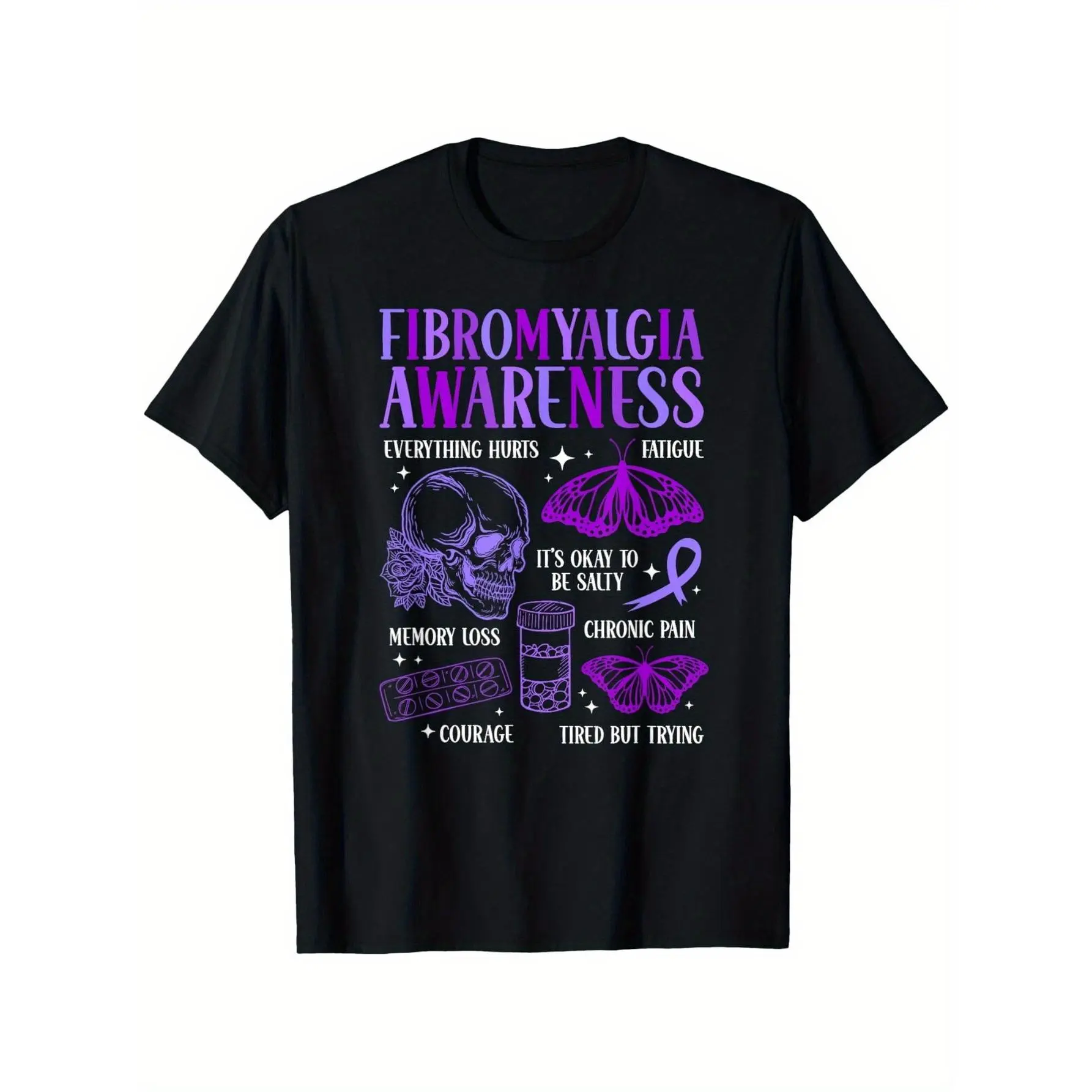 Fibromyalgia Awareness Month T-Shirt - 100% sm Heavyweight Relaxed Fit Unisex Tee with Purple Ribbon & Fibro Warrior Design, Symptom List & Fibro Fog Graphic - Casual & Awareness Events Apparel for Men & Women (Easter, Mother'S Day