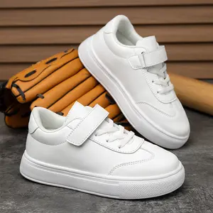 Girls' Low-Top Solid Color Casual Sports Shoes - Stylish & Minimalist Design, Hook-and-Loop Closure, Comfortable Fabric Lining, Suitable for All Seasons & Everyday Wear, Easy-to-Wear Flat White Sneakers