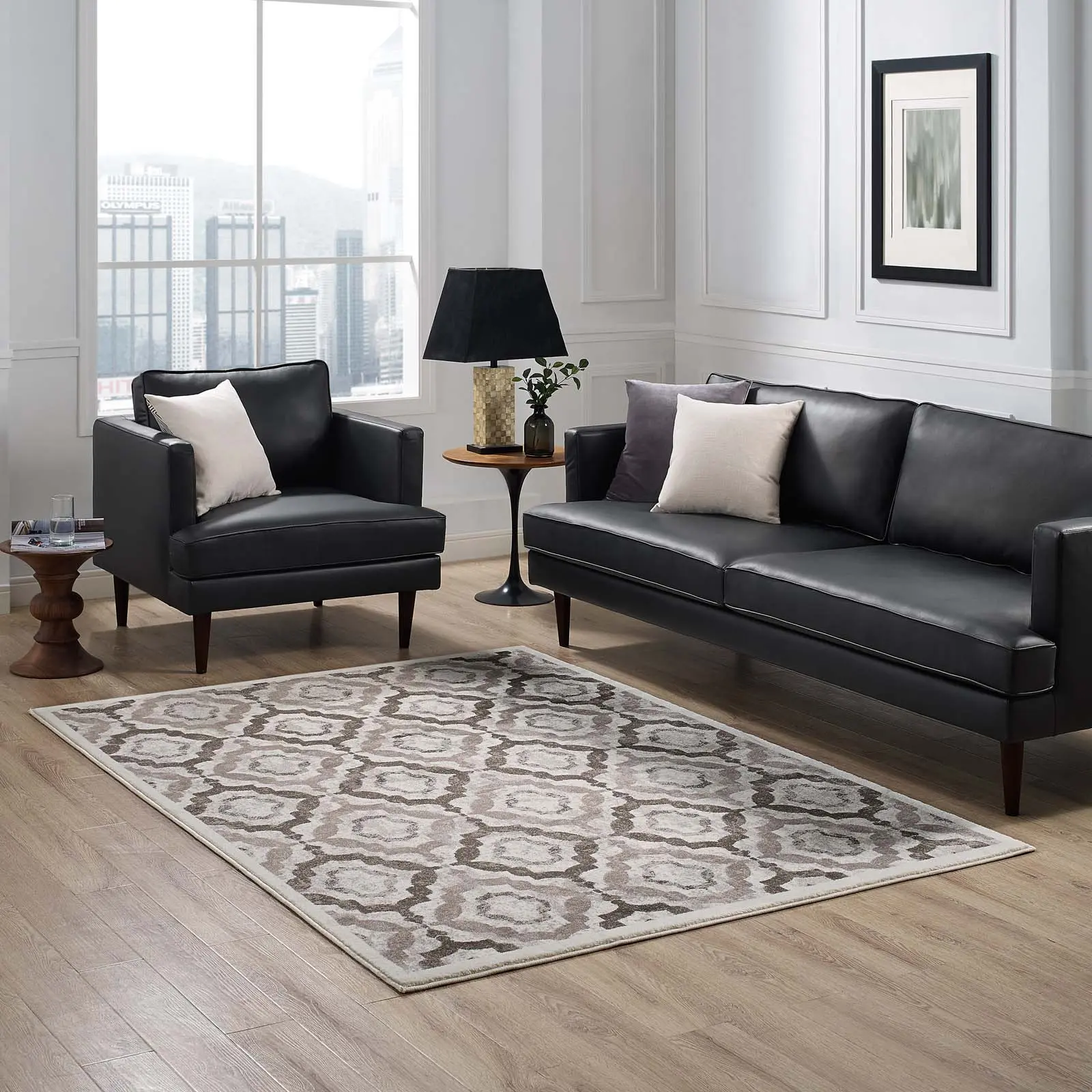 Modway Kalinda 8x10 Indoor Area Rug - Rustic Vintage Moroccan Geometric Trellis Pattern Rug, Brown Beige Ivory Living Room Mat, Home Decor Mat, Indoor Area Rugs