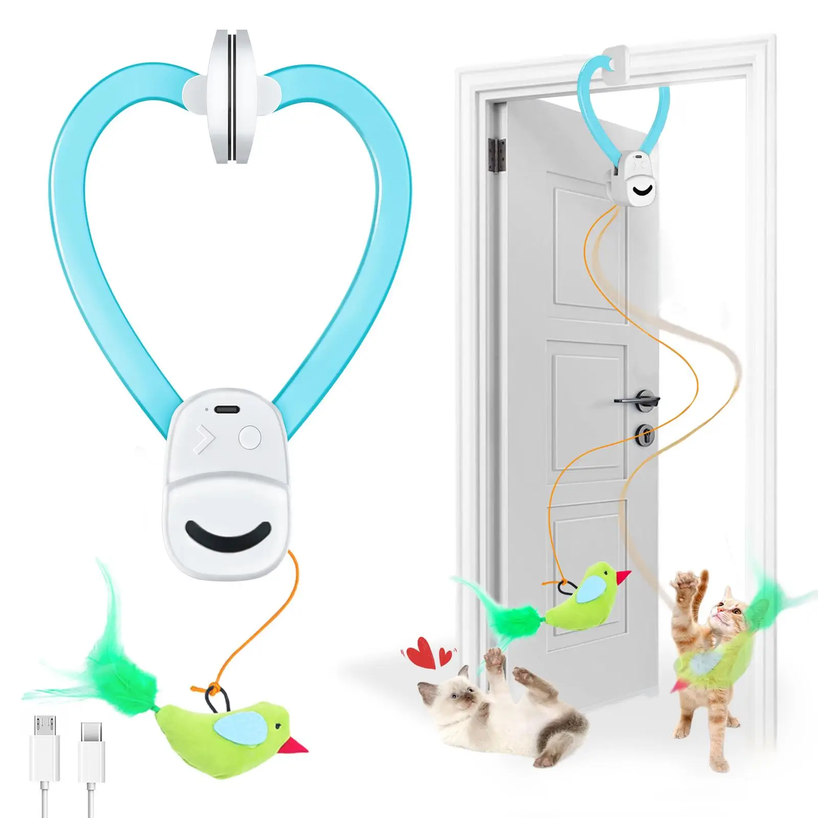 Interactive Cat Toys for Indoor Cats Automatic Electric Flying Bird Feather Wand Toy - Best Kitten & Adult Cat Enrichment Stimulation Toy Hanging Elec