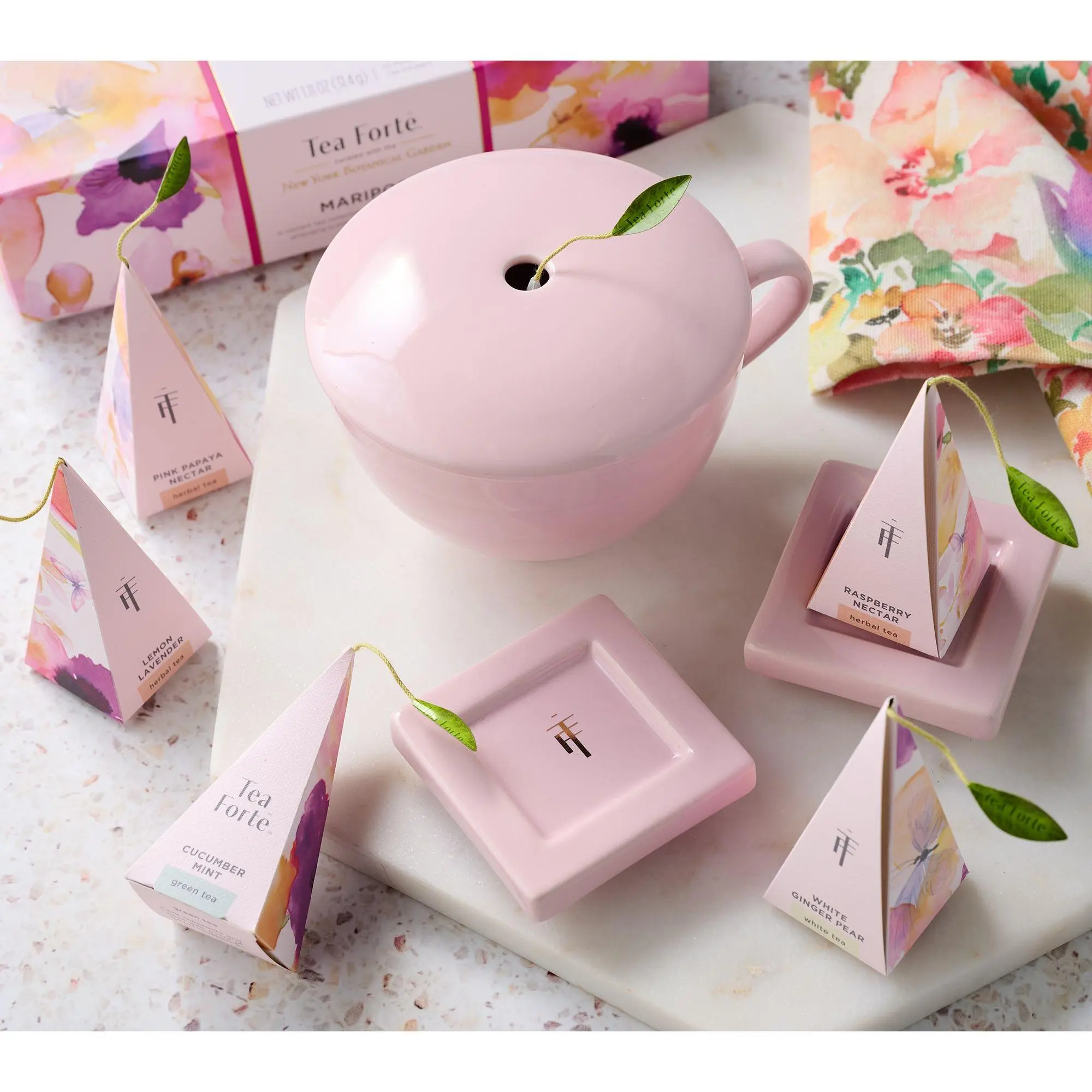 Tea Forte 10ct Mariposa Pyramid Tea Infusers w/ cup & Tea Trays
