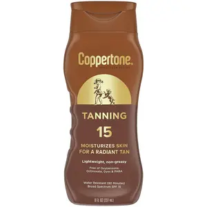 Coppertone Tanning Lotion,  Lightweight and Non Greasy, Water Resistant, Oxybenzone Free, Lotion Moisturizes Skin for a Radiant Tan, 8 Fl Oz Bottle