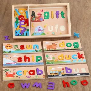 Wooden Alphabet Word Spelling Puzzle Early Education Toy, Color Letter Cognitive Hand-Eye Coordination Montessori Puzzle, Christmas Gift, Montessori Puzzles Gift