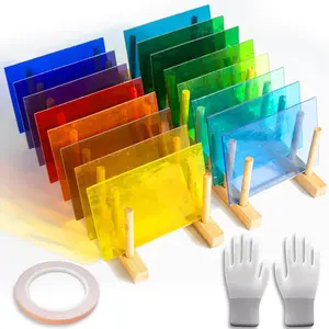 16 Sheets 4x6 in Stained Glass Sheets, Glass Cathedral Art, Mosaic Glass, Glass Sheets Supplies with Copper Foil Tape and Gloves for Glass Lovers DIY (Transparent)
