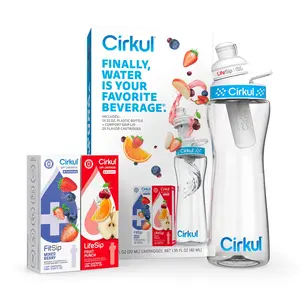 Cirkul 22oz Plastic Water Bottle Starter Kit with Blue Lid and 2 Flavor Cartridges (Fruit Punch & Mixed Berry) - Perfect for your drinks - Drinkware