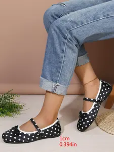 Women's Polka Dot Mary Jane Flat Shoes, Vintage Square Toe Bow Single Shoe, Multiple Colors Available, Fashion PU Rubber Sole