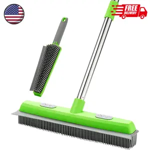 Rubber Broom with Squeegee for Carpet Pet Hair Remover,57 inch Long