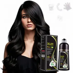4-in-1 Hair Color Shampoo - 10 Min Fast Black Hair Dye, 100% Gray Coverage, Ammonia-Free, 500ml