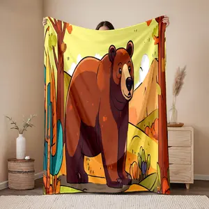 1pc 280gsm  Bear Design Flannel Blanket - Cozy, Soft and Warm Bedspread for Kids and Adults, Perfect for Home, Bedroom, or Outdoor Use, Eco-Friendly, Ultra Plush Throw, Vibrant Colors, Animal Theme Blanket, Twin/Full Size
