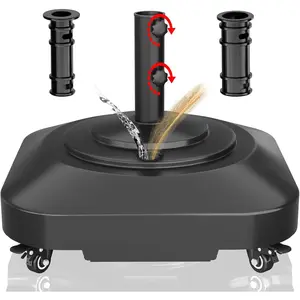 ? Patio Umbrella Base Heavy Duty with Wheels, Max 100lb Fillable Umbrella Stand Mobile Square Market Stand, Windproof Outdoor Umbrella Holder for Deck, Poolside, Lawn, Fits Muti Sized Umbrellas