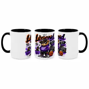 Stylish Urban Streetwear Teddy Bear Ceramic Mug - 11oz Premium Drink & Beverage Cup, Hip Hop Graffiti Print, Microwave Safe, Washable