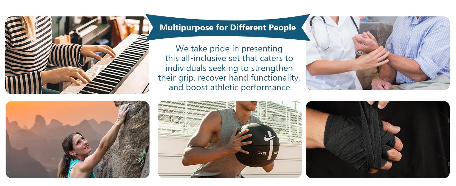 5 PCS Grip Strength Trainer Kit, Hand Gripper Strengthener, Forearm Strengthener, Finger Strengthener, Finger Exerciser, Stress Relief Ball, Forearm Workout Ring for Muscle Building and Injury Recover