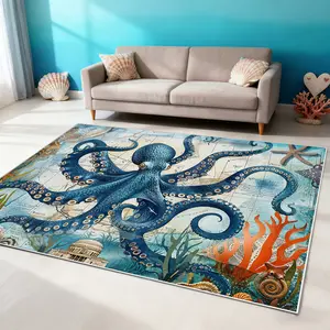 Mermaidcore octopus pattern rug, 1 Count living room carpet, soft comfortable rug, non-slip floor mat, Mermaidcore decorative floor mat, Suitable for living room Bedroom Home kitchen Bathroom Hotel Salon Dormitory