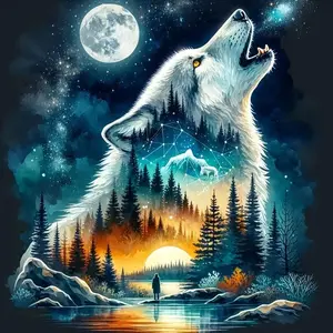 Wolf Pattern DIY Diamond Arts Colorful Painting Kit without Frame, DIY 5D Diamond Arts Colorful Painting Kit, Wall Art Decor for Home Living Room Bedroom, Diamond Painting Kits