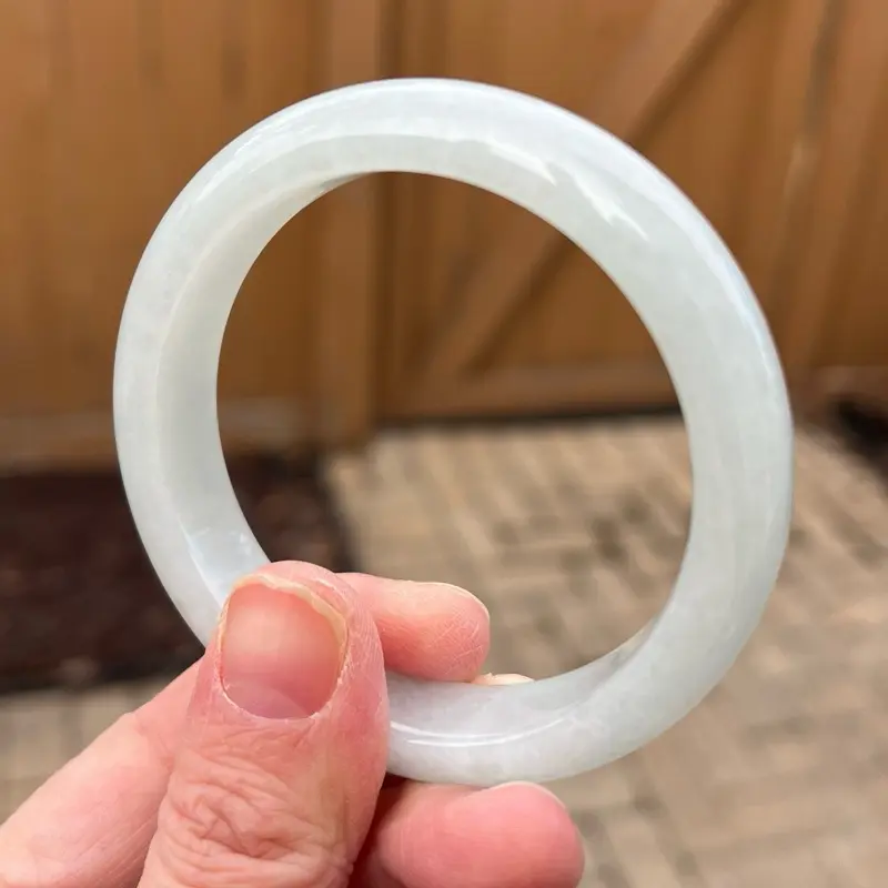 25002-L Certified Untreated Grade A Jade Bracelet - Round 52mm (Burmese Jadeite Bangle, Light Green)