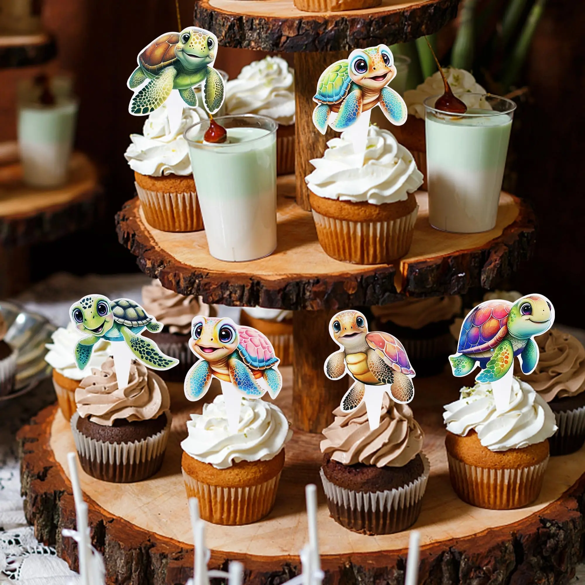 12 Turtle-Shaped Cupcakes, Ocean Animal Theme Birthday Party Cake Decorations, Wedding Cake Accessories, Unique Bakery Supplies