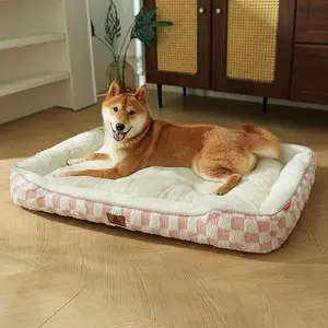 Plaid Dog Bed for Small Medium Dogs, Warm Thickened Cat Bed for Autumn Winter, Square Pet Nest for Large Dogs, Cozy Chessboard Design