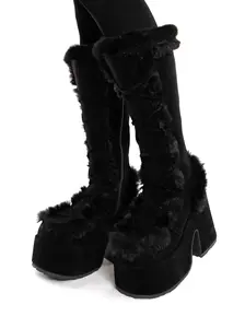 Winter Goth Fur Platform Boots DEMONIA
