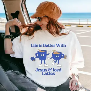 Life Is Better With Jesus And Iced Lattes Christian Washed T-Shirt Christian Themes Series