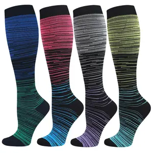 STANDWAY Compression Socks for Women & Men, 4 Pairs of High Support Socks, Breathable Stripes for Travel, All-Day Standing, Pregnancy
