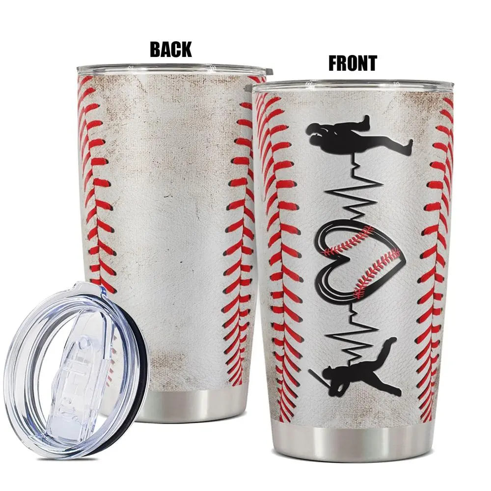 Baseball Pattern 20oz Tumbler, 1 Count Stainless Steel Insulated Tumbler with Straw, Gift for Baseball Player, Gift for Any Occasion, Drinkware