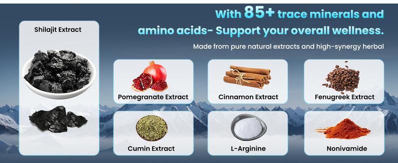 FLYNEW Optimal Potency | Shilajit Ultra | Adaptogen Energy Stamina Immune Antioxidants | Made in USA | 60 Capsules | gym edible dietary muscle repair