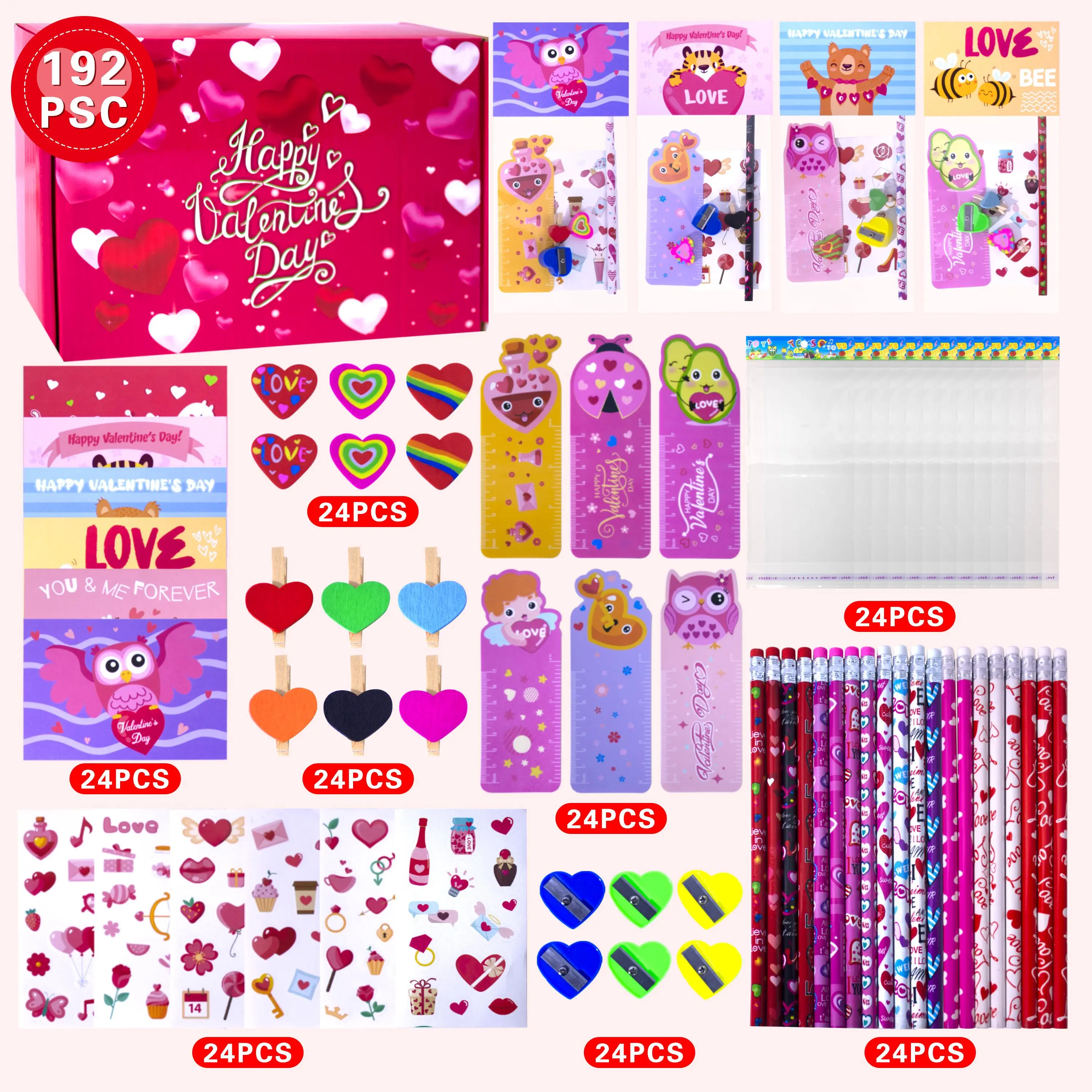192pcs Classroom Stationery Set - Pencils, Notepads, Rulers, Erasers, Treat Bags - Kids' Party Favors, Valentine Treats, Aesthetic School Supplies (Lawn Games Beanbags & Footbags Accessory Kit)