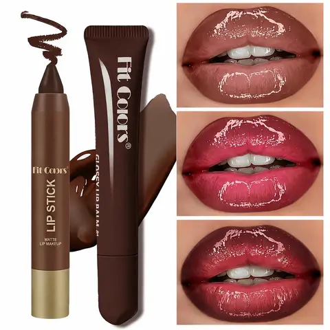 Fit Colors Matte Lipliner & Moisturizing Lip Oil Cosmetic Combo Kits (03liner+01oil, Stick Format) - Jojoba Oil Moisturizer, Hydrating, Smooth Rich Color, Layerable, Natural Nude Glossy Finish, Ideal Holiday Gift for Daily Use