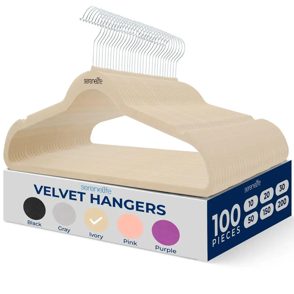 100-Pack Ivory Velvet Hangers, Smooth Lightweight Minimalist Organiser Hangers with 360° Swivel Metal Hook - Non-Slip Ultra-Thin Space-Saving Hanging for Shirts/Coats - Home Essentials