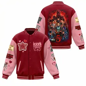 Strranger Thingss Season 5 Valentine Baseball Jacket, Hellfire Club Demogorggon Unisex Outerwear, Hawkins Horror Love Gift Idea