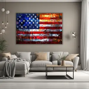 Abstract American Flag Canvas Art - Gritty Style Wall Decor with Paint Splatter Effect - Gritty Stars & Stripes - Independence Day Art Decor