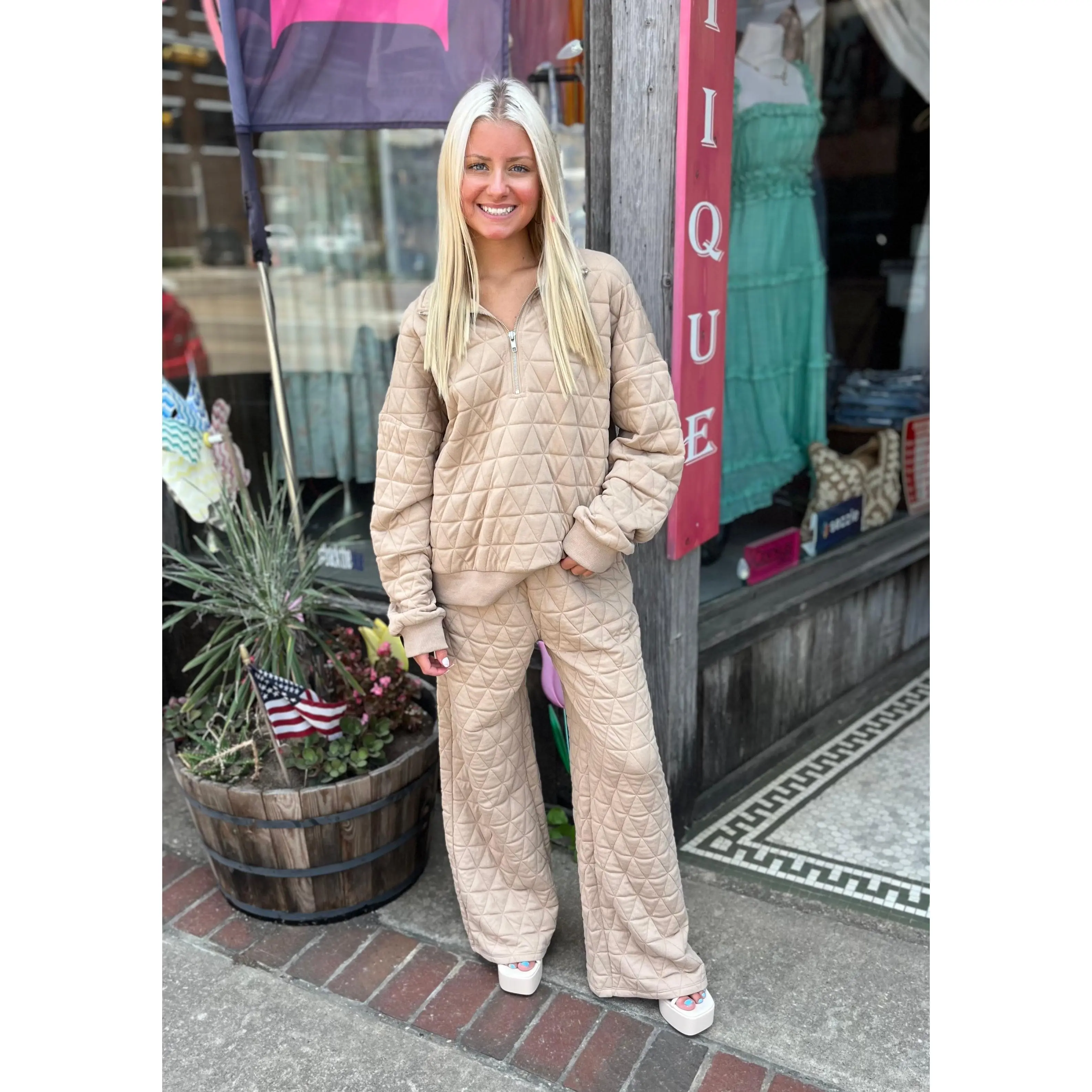 On the Go Taupe Textured Pants