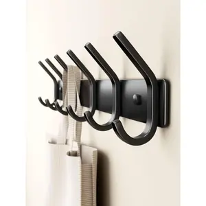 Entryway Coat Rack Wall-Mounted Hook - 15inch Matte Black Metal 6 Hooks Storage Rack Wall-Mounted Modern Children's Room Entrance Bathroom Coat Rack Suitable for Hanging Beach Towels, Coats, Wallets, Bags (1 Piece)