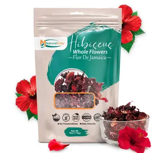 NaturalEvity Caffeine-Free Tart Hibiscus Whole Flowers Herbal Tea - Herbal Blends Ginger Loose Leaf Beverage for Pantry & Homemade Syrups