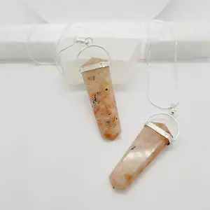 Sunstone Crystal Stone Point Necklace Silver Handmade