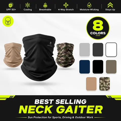 ARMORAY Performance Polyester Tek Bandana - UPF 50 Sun Shield Breathable Face Mask, Sweat-Wicking Windproof Neck Gaiter Headwear, Adults' One Size Headband for Running/Cycling, Biking