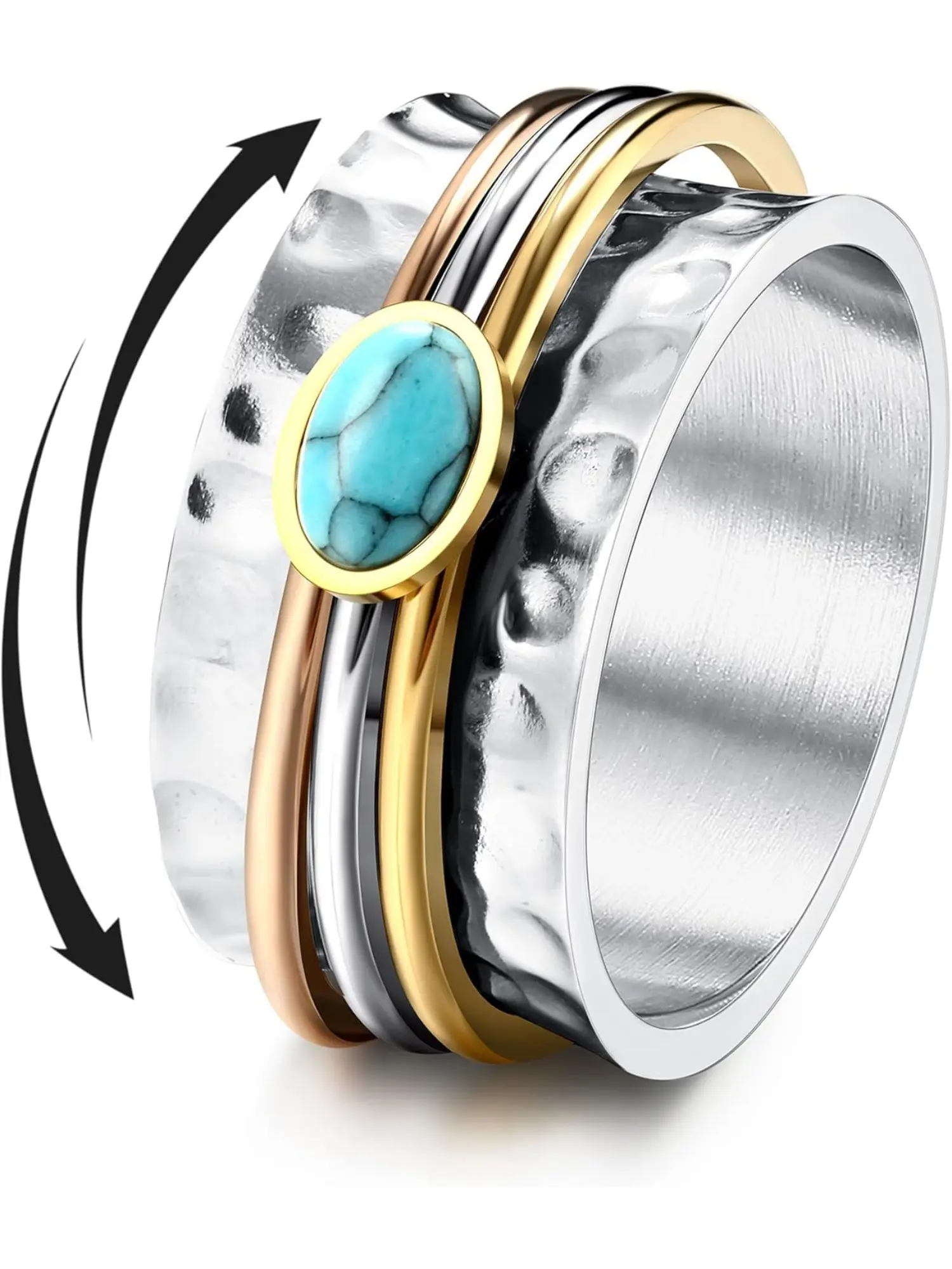 Unique 1 Pc Colorful Natural Thumb Ring 304L Stainless Steel Spinner Ring for Women Men Fashionable Moon Star Flower Butterfly Thumb Ring