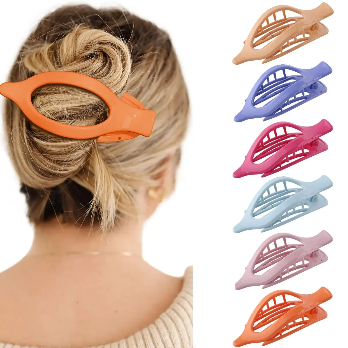 AWAYTR French Flat Hair Clips 6Pcs/Set Flat Hair Claws for Thin Thick Hair Strong Hold No Slip Grip Concord Hair Claw Clips for Women Girls