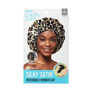 KISS Colors & Care Silky Satin Reversible Shower Cap - Leopard, X-Large