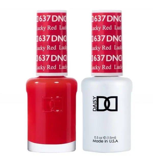 DAISY DND Gel Nail Polish Duo Set, #637 Lucky Red - Long-Lasting UV Cured Lacquer for Professional Gel Nail Art, Regular Polish, Bottle