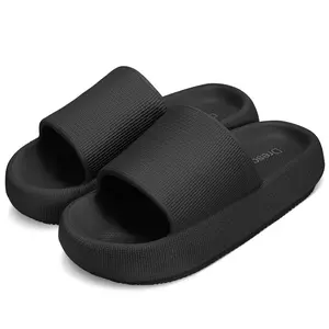 Women's & Men's Pillow Slippers Cushioned Shower Sandals Thick Sole Flip Flops Black Tsinelas Decor