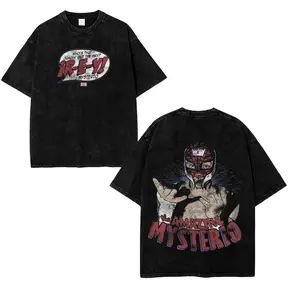 Rey Mysterio 619 Washed Black T-Shirt Wrestling Lucha Libre Comic Graphic Tee Front Back Print Vintage WWE Streetwear Oversized Unisex Cotton Shirt For Fans Size S-5XL