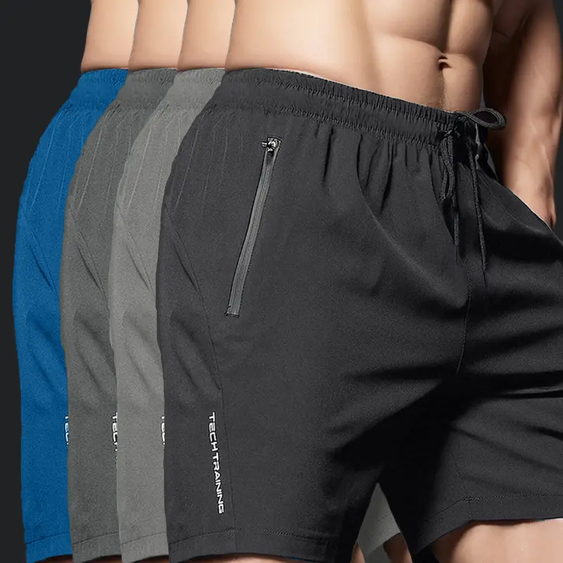 4pcs Men's Quick-Dry Swim Trunks with Zipper Pockets & Reflective Strips - Ice Cool Instant Cooling Fabric, Elastic Waistband, Drawstring, Perfect for Beach & Outdoor Activities Active Swimwear | Quickdry Trunks | Polyester Elastane Blend